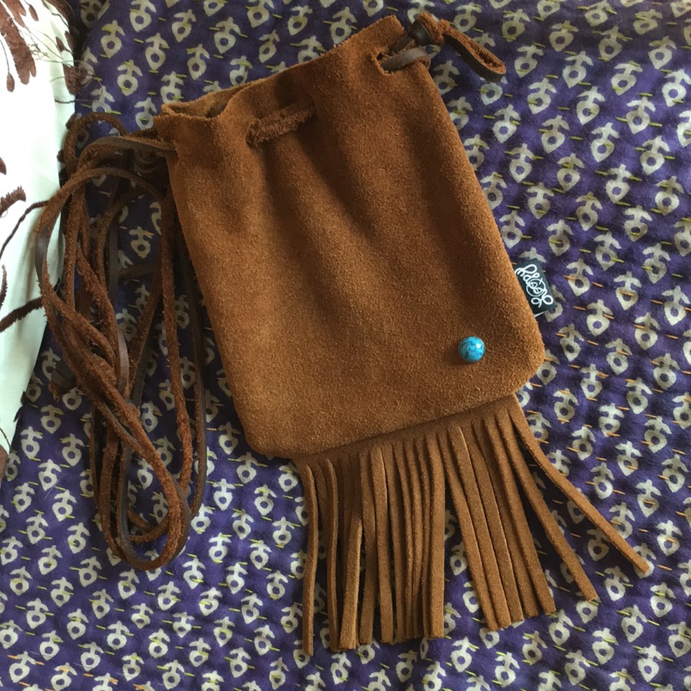 Loopy Brown Leather Fringe Pouch Purse